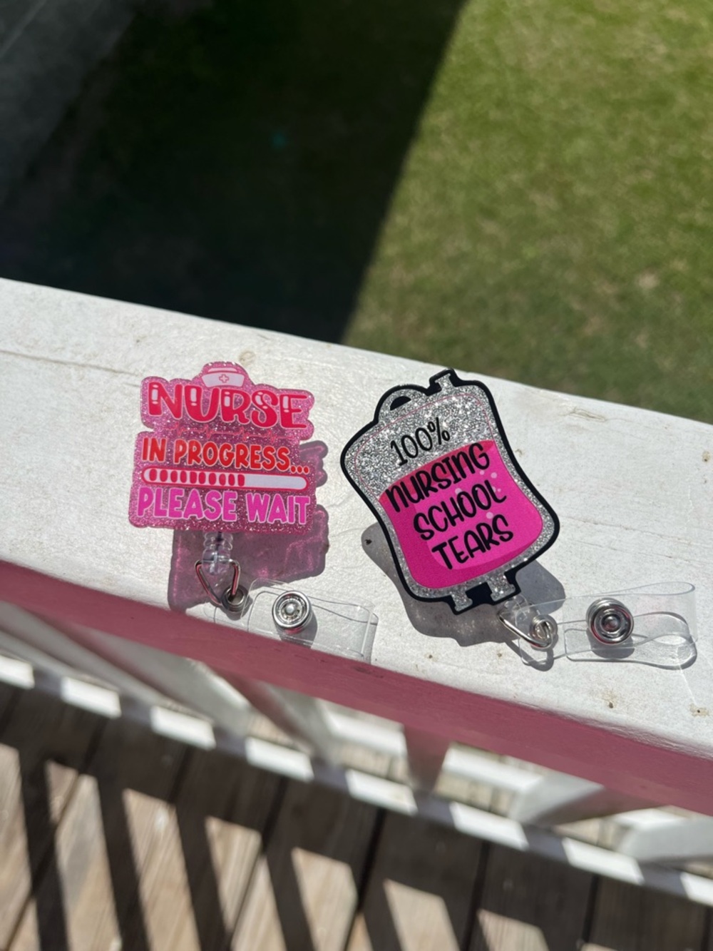 Pink Nurse Badge Reels - 'Nurse In Progress' & '100% Nursing School Tears'